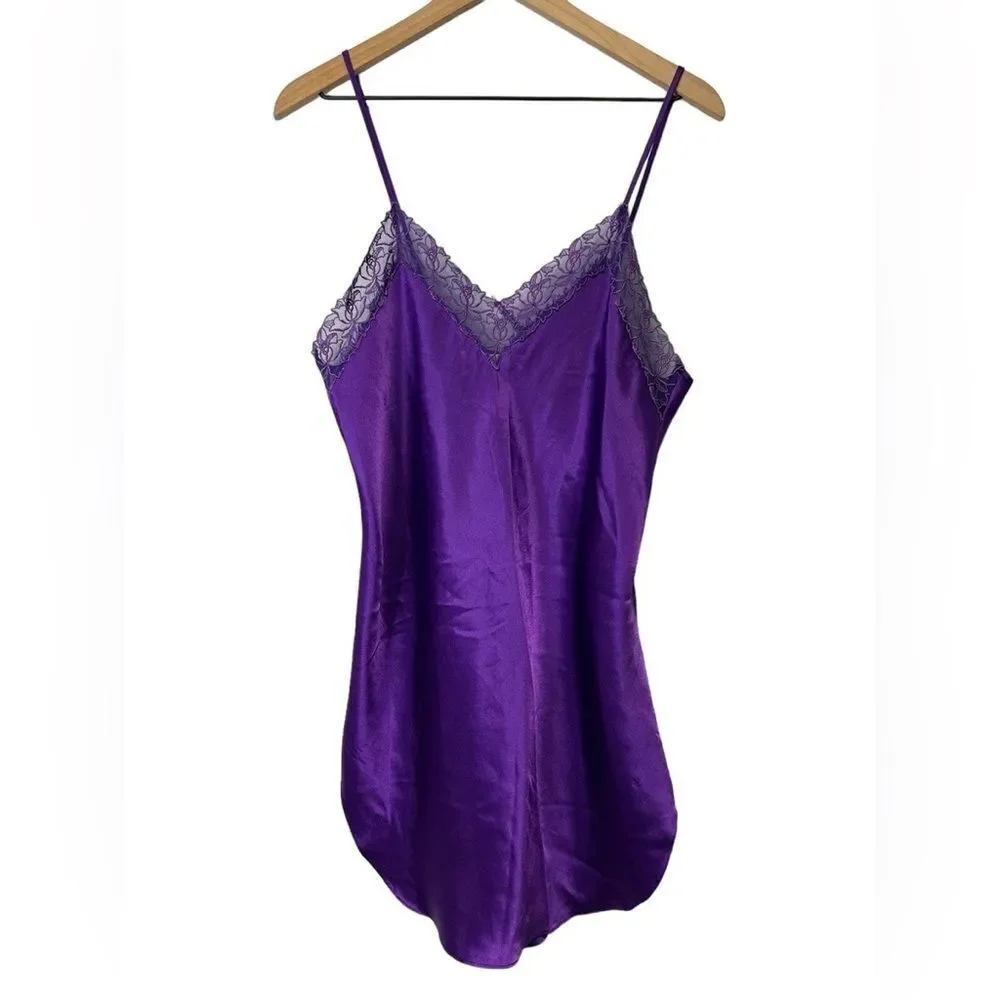 Vintage VS Gold Label Purple Embroidered Floral Lace Chemise Nightgown Slip - Picture 3 of 12